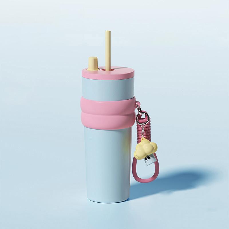 

710 мл термокружка с трубочкой из нержавеющей стали термос изолированная бутылка для воды кофейная чашка дорожная автомобильная кружка стакан портативный 710ML синий