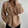 Oversized Blazer Jacket Women Casual Solid Turn Down Collar Lace Up Coat Winter Fashion Design Street Commute Office Lady Jacket