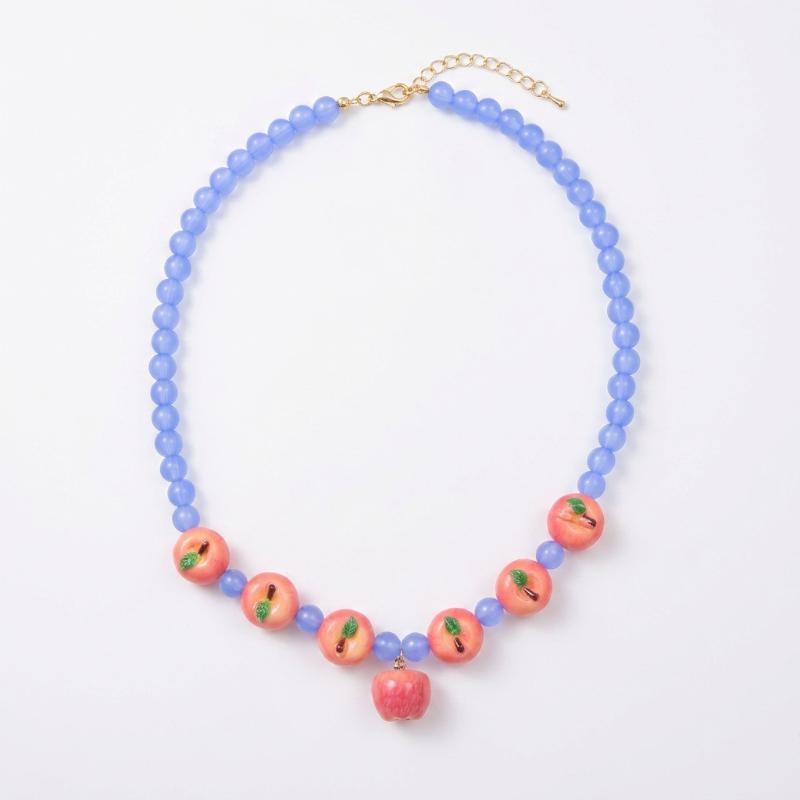 Ladies Beaded Vintage Style Necklace 3D Strawberry Pomegranate with Pearls for Special Event Outfits A1