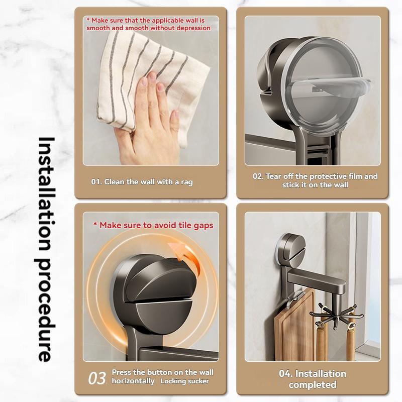 [360° Rotating Hook] Heavy-Duty Suction Cup Kitchen Organizer - No Drill Installation, 360° Rotating Hook, Space-Saving Cabinet Door or Wall Mount