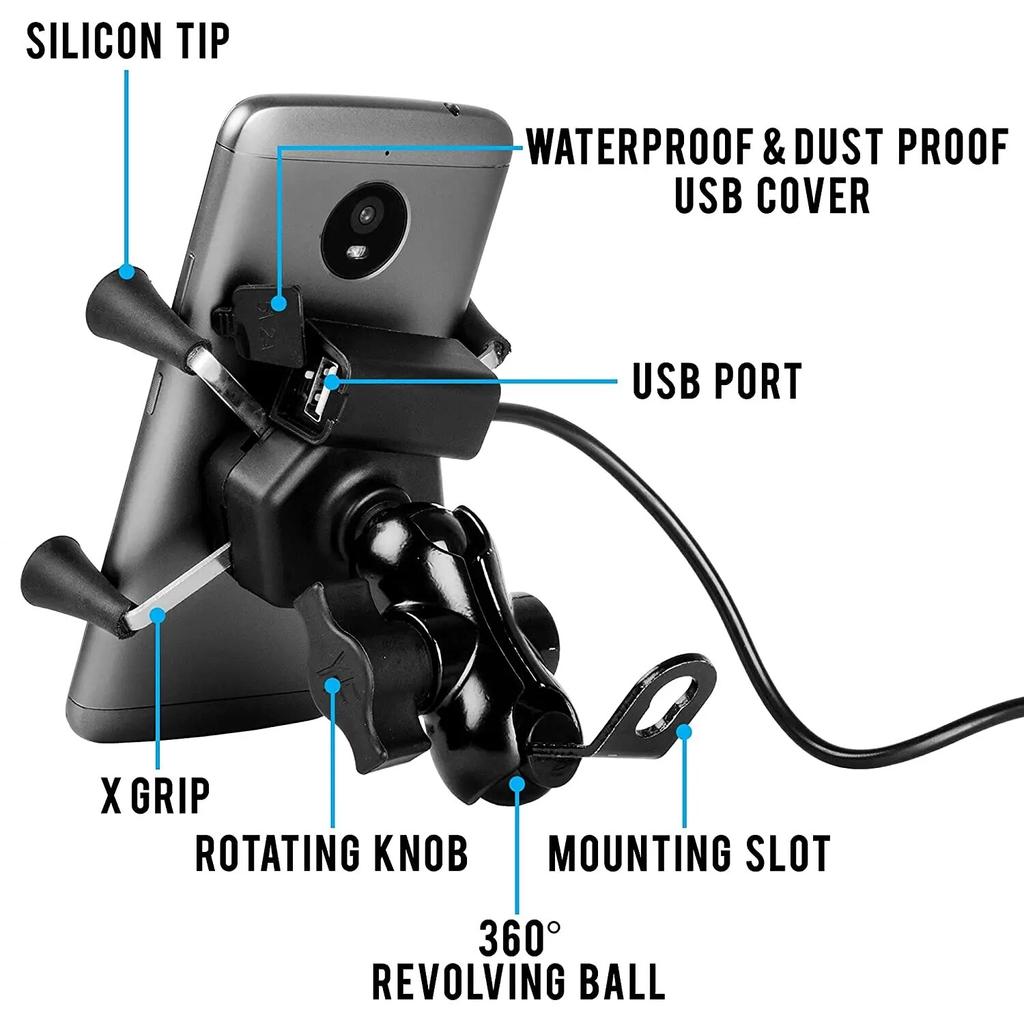 Motorcycle Mobile Phone Holder Mount Support With USB Charger 360Degree Rotation for Moto Pouch For 3.5-6.5 Inch Cell Phone