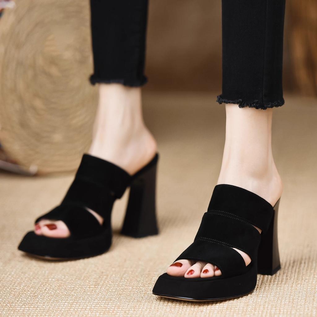 Fashion versatile waterproof table high heels women's 2025 summer new simple skirt open-toed thick heel high-heeled sandals