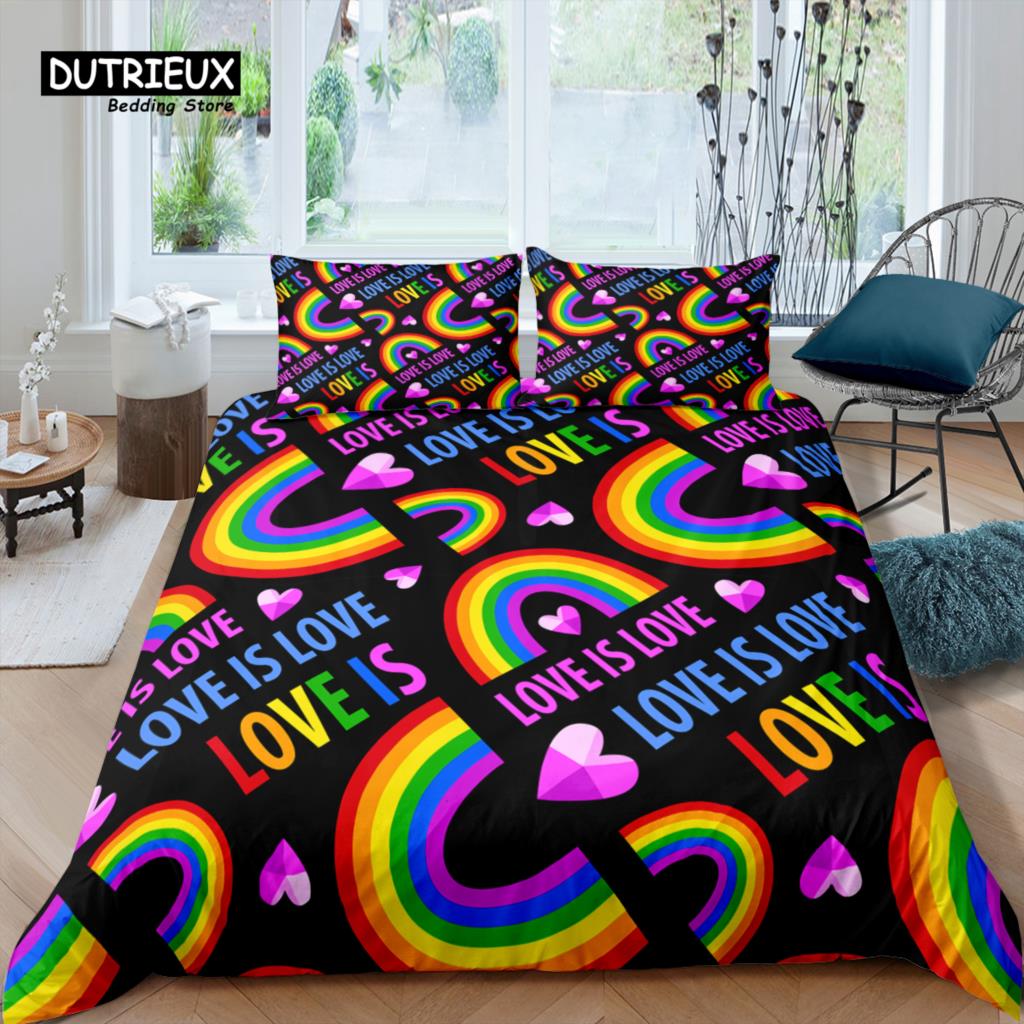 Home Living Luxury 3D Love Heart Bedding Set Rainbow Duvet Cover Pillowcase Queen And King Eu/Us/Au/Uk Size Comforter Bedding