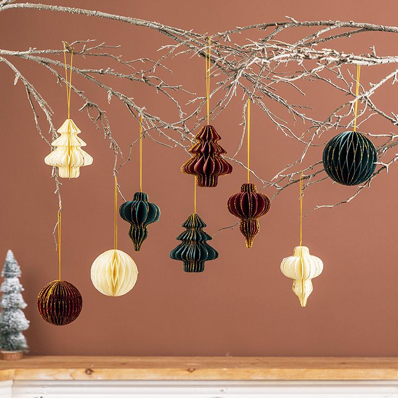 1ks Lampion Elegantní Ozdoba Slavnostní Papírová Odolná Ozdoba Klasický Vánoční Stromek Romantický Plástvový Jemný