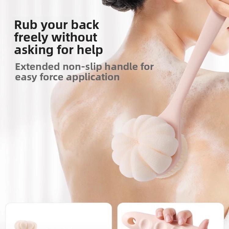 2-in-1 Long Handle Soft Fur Double-sided Back Shower Brush