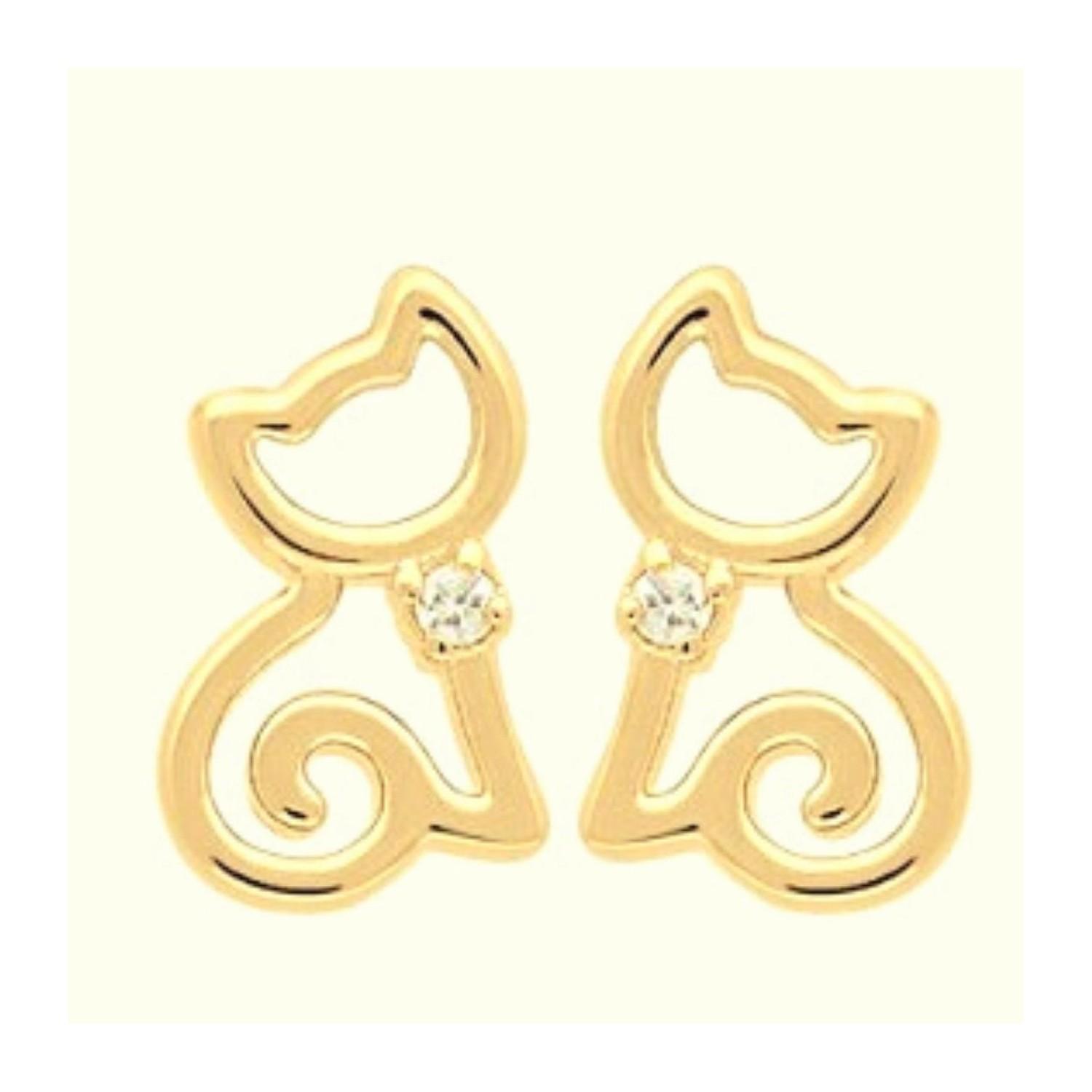 Boucles d'oreilles chat chaton avec cz cristal en plaqué or