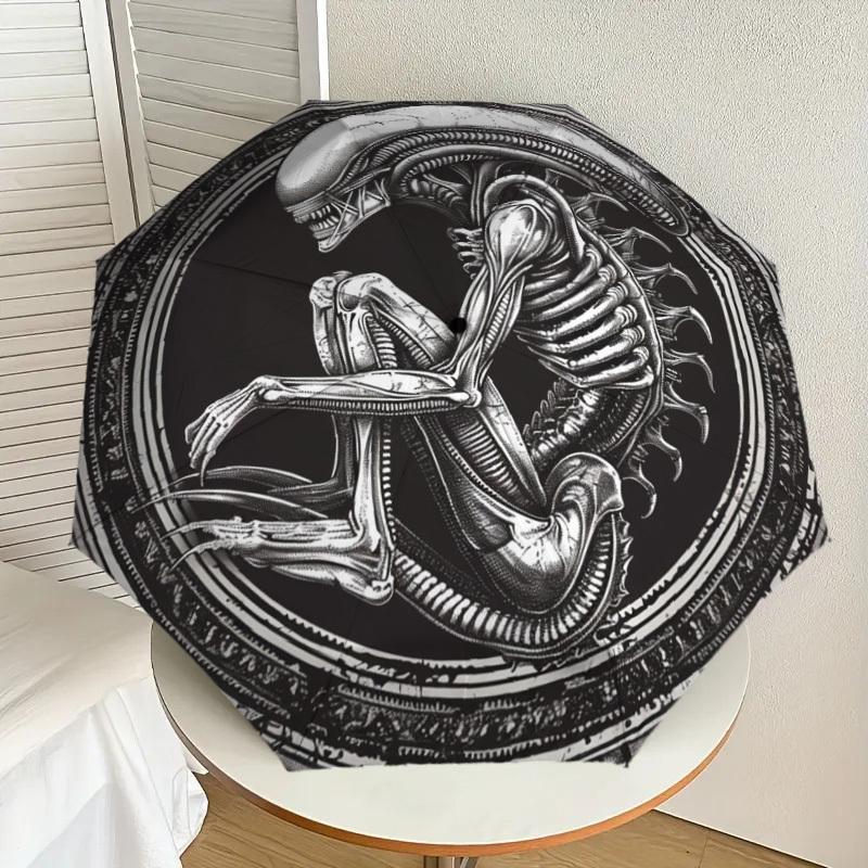 1pc Alien Xenomorph Illustration Artwork Umbrella with Plastic Handle,Suitable for All Seasons Home Travel Outdoor UmbrellaDD124