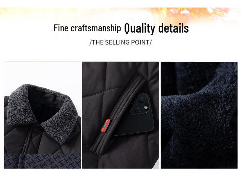 Men's Fleece-Lined Lapel Cotton Jacket - Casual, Warm Outerwear for Middle-Aged and Elderly Dads