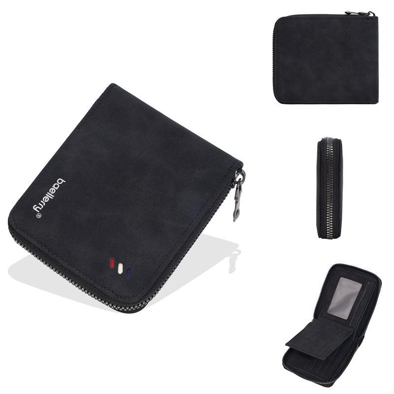 Baellerry Men Zipper Wallets PU Leather Short Coin Purse Vintage Design Card Holder