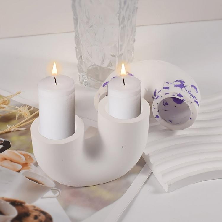 U-shape Candlestick Silicone Mold DIY Cement Candle Holder Gypsum Crystal Epoxy Resin Mould DIY Home Desktop Handicrafts