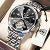 POEDAGAR Top Business Men Watch Stainless Steel Waterproof Hollow Tourbillon Man Clock Automatic Mechanical Luxury Men's Watches