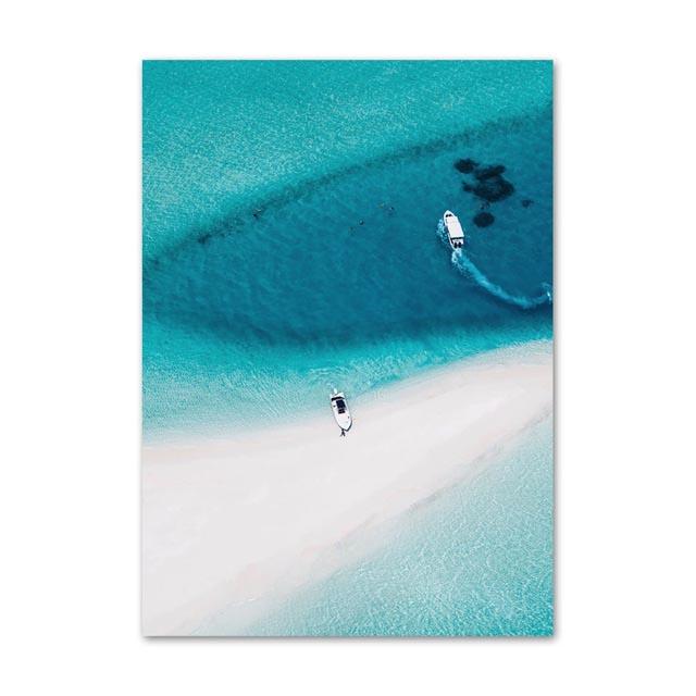 Coastline Blue Ocean Wall Poster Print Sea Reef Nordic Canvas Painting Landscape Modern Home Picture Decoration Living Room Art