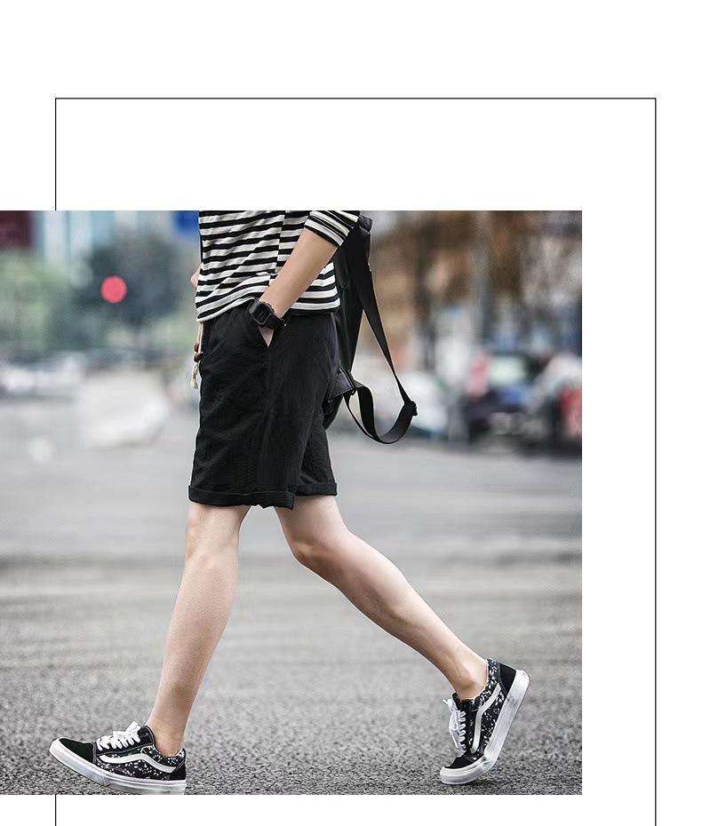 Men's Korean Style Cotton Linen Beach Shorts - Casual Plus Size, Solid Color, Five-Point Design.