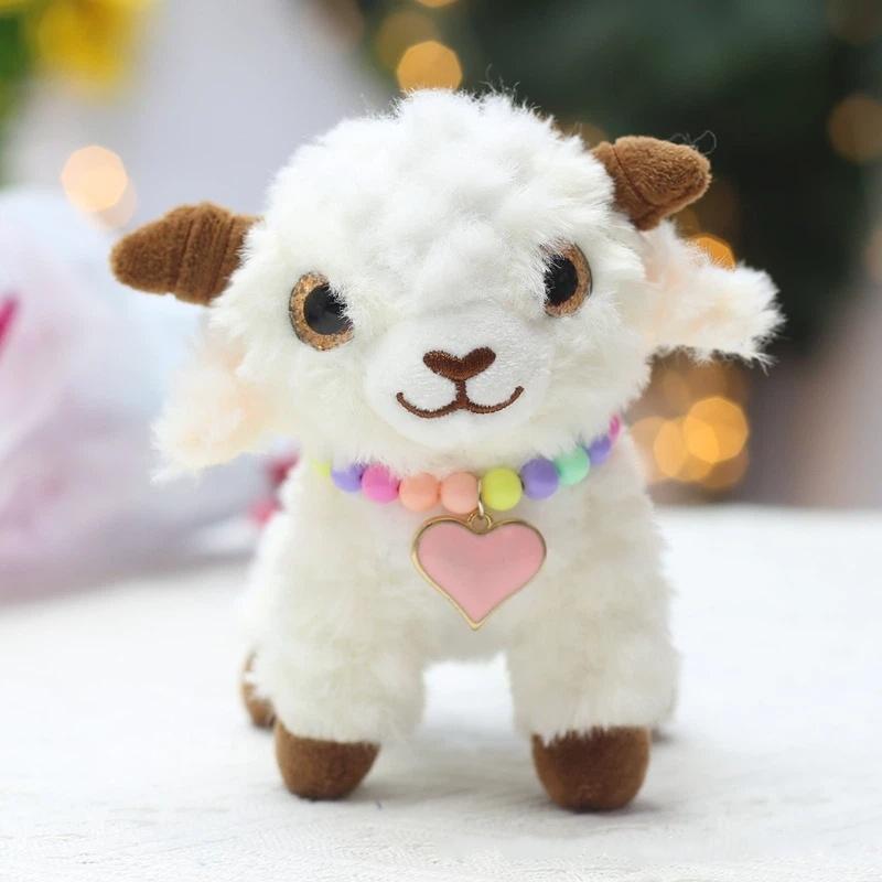 White Fluffy Sheep Stuffed Animal Soft Breathable Washable Fabric Adorable Big Eyes Great Gift for Kids Travel Companion