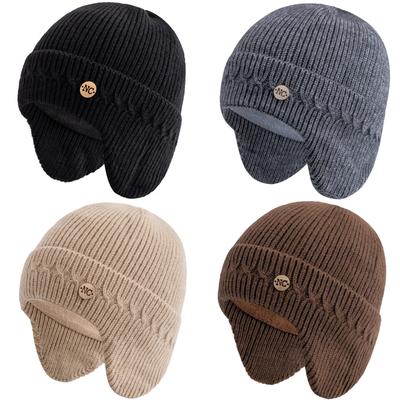 Unisex NC Metal Decorative Winter Hats With Earflap Plush Fur Lined Men Women Fashion Warm Beanie Cap Casual Winter Knitted Hats