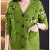 Autumn Winter Women's Plus Size Knitted Cardigan V-neck Printed Knitted Cardigan Sweater Jacket Knitted Top Outerwear.