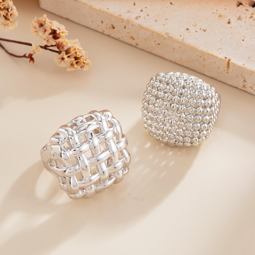 2Pcs/Set Trendy Geometric Adjustable Open Rings for Women Exaggerated Vintage Irregular Square Chunky Knuckle Ring Wedding Jewelry