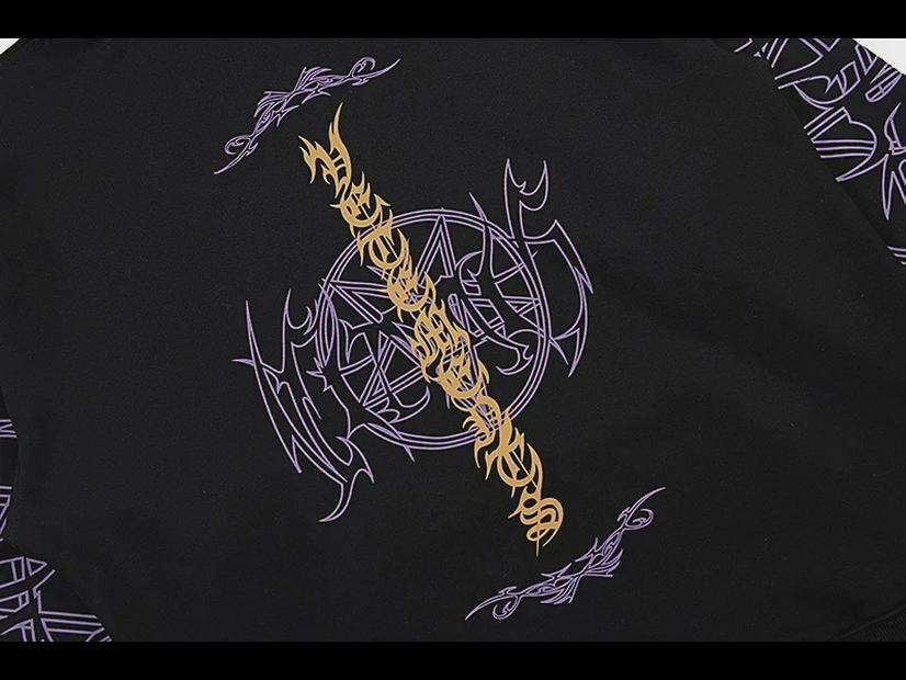 Sweat à capuche ample imprimé sanskrit hip-hop 2022 pour hommes et femmes