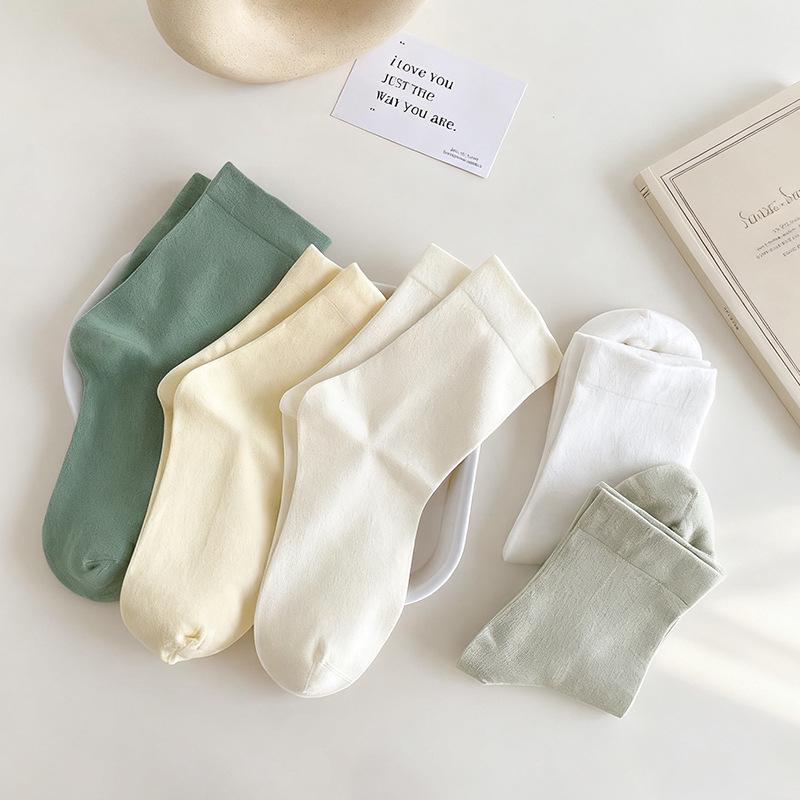 Morandi Color Women’s Seamless Mid-Calf Cotton Socks - Soft, Postpartum-Friendly, Spring & Autumn Style