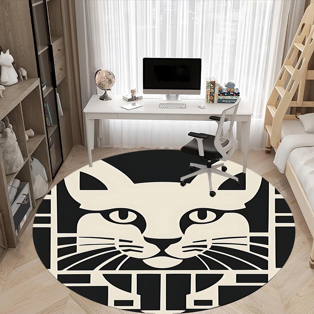 1PC Cat Pattern Office Round Area Rug, Mat Suitable For Office, Under Office Chairs Bedroom Living Room Home Decor, Room Deco