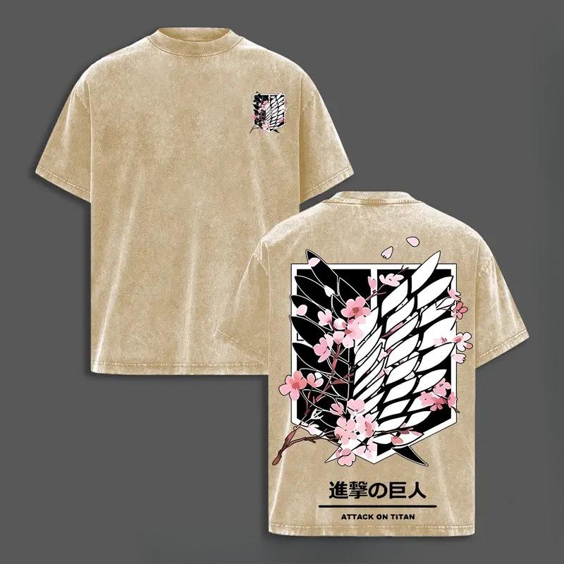 Unisex Vintage Washed Retro Attack On Titan Cotton Tshirt High Street T-shirt Women Men Women Tops Harajuku Male Casual T Shirt