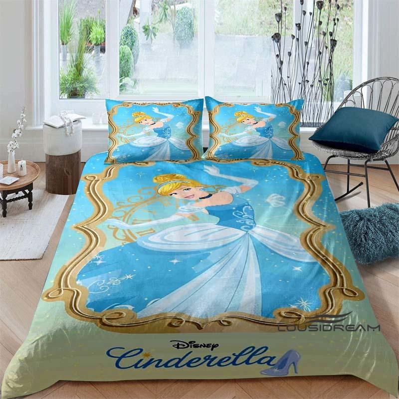 Cartoon-themed Cinderella fairy tale duvet cover and pillowcase bedding set, suitable for boys' and girls' bedrooms, and as a