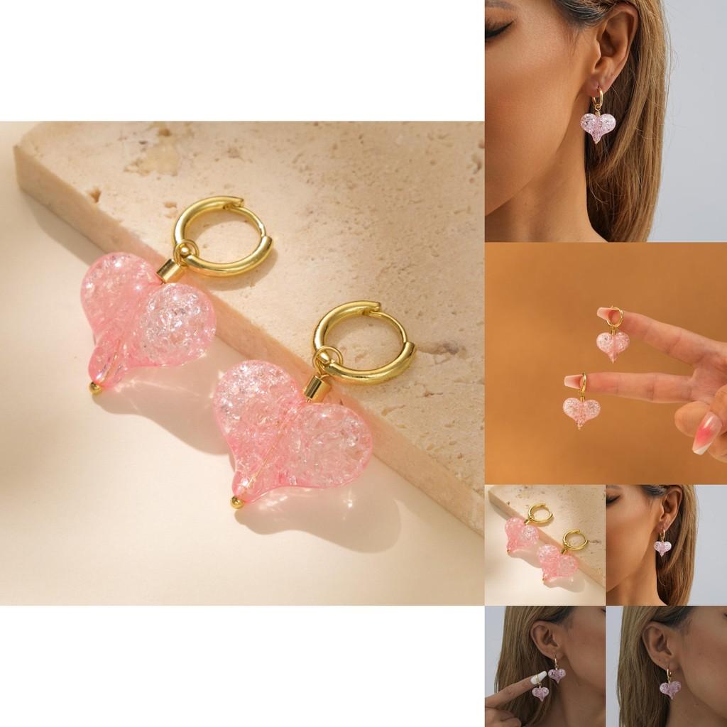 Fashionable Pink Heart Hoop Earrings For Women 2023 Winter Collection Electroplated Alloy