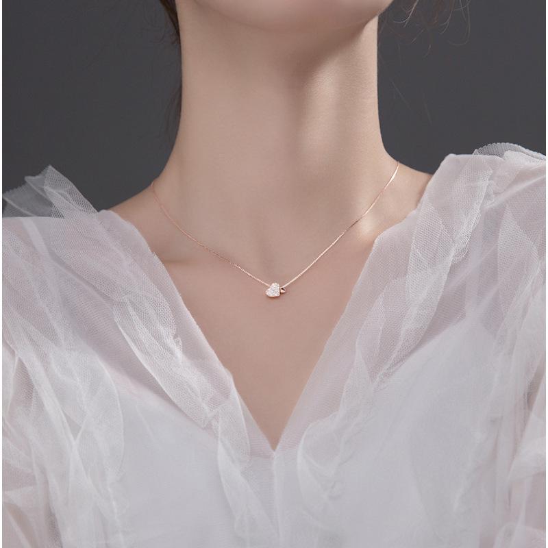 Colier Inimă cu Diamante Incrustate din Argint Sterling S925 - Stil Coreean