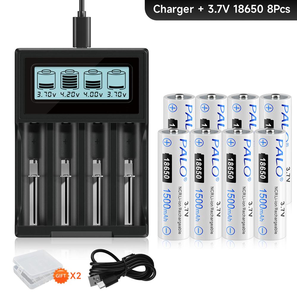 PALO 3.7V 18650 1500mAh battery Remote Control Toy Battery with LCD Smart For 18650 26650 18500 14500 16340 14500 3.7 V Lithium Battery  Charger