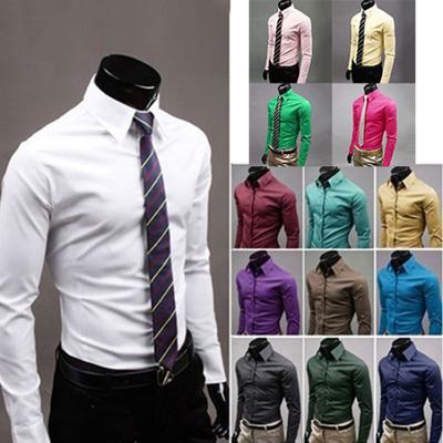 Męska Moda Casual Jednolity Kolor Cukierkowy Długi Rękaw Slim Fit Koszula Sukienkowa Top
