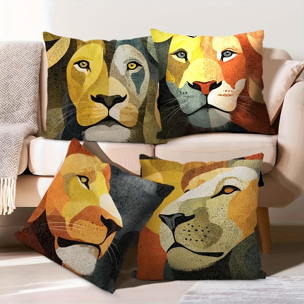 Double-Sided Printed Throw Pillow Covers Modern Abstract Lion Portrait Print Cushion Cases, Bold Wildlife Home Decor Living Room
