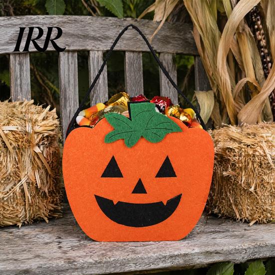 Recyclable Party Souvenir Totes Halloween Felt Candy Bag, Pumpkin Ghost Skull Cat Owl Tote for Non-woven Gift Bags Kids, Non Woven Trick