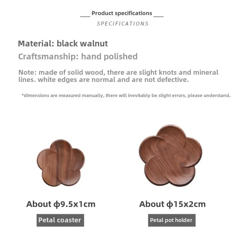 Black Walnut Coasters,Solid Wood Petal Shaped Drink Mats for Hot/Cold Beverages, Natural Wooden for Office Kitchen Dining Table