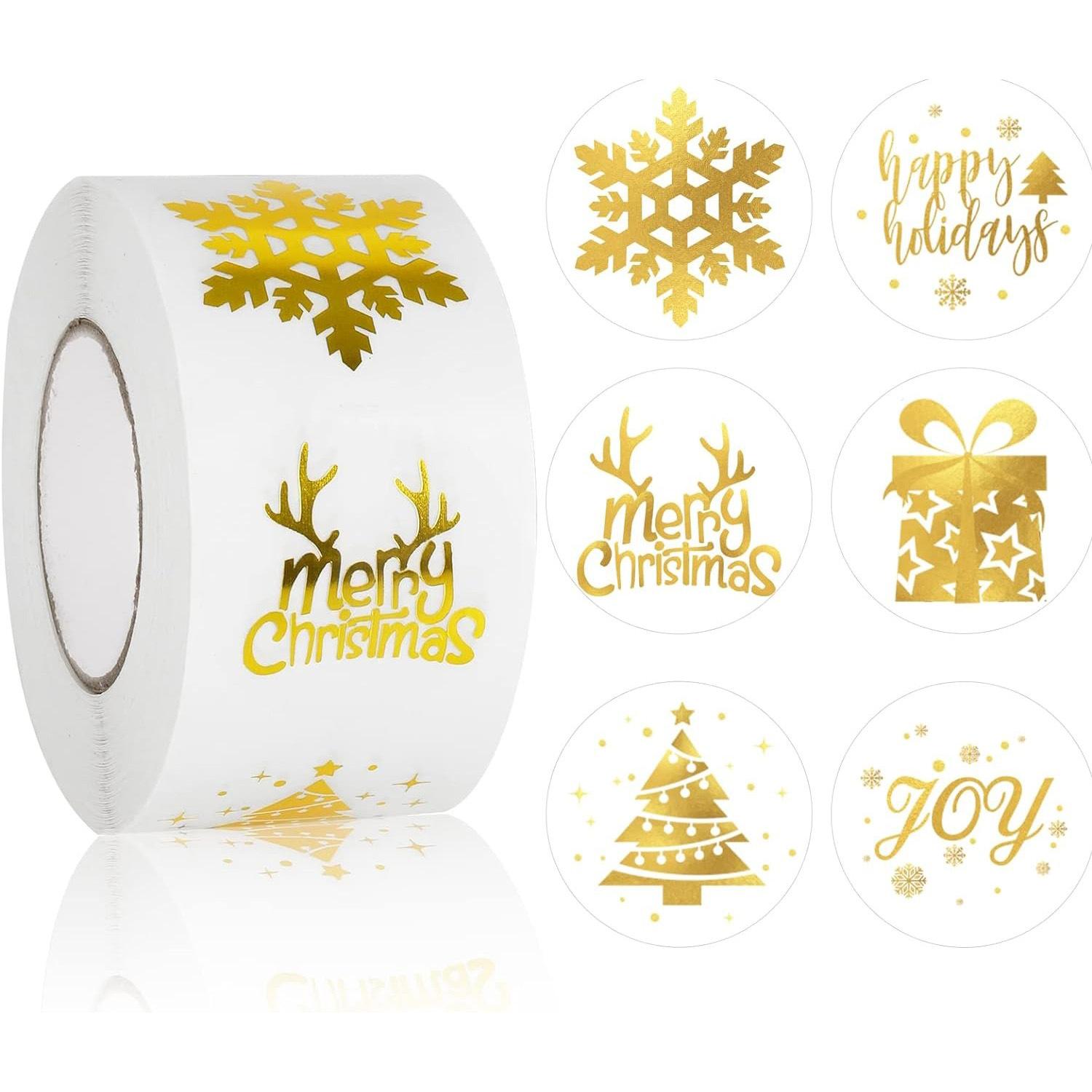 

500pcs 1inch Round Clear Gold Foil Christmas Stickers Invitations Cards Gifts Decor Self Adhesive Label Scrapbooking Stickers