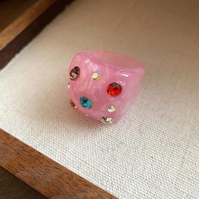 Exaggerated Resin Rhinestone Ring Candy Color Korean Style Geometric Ring Classic Fashion Big Dome Plain Ring Girls