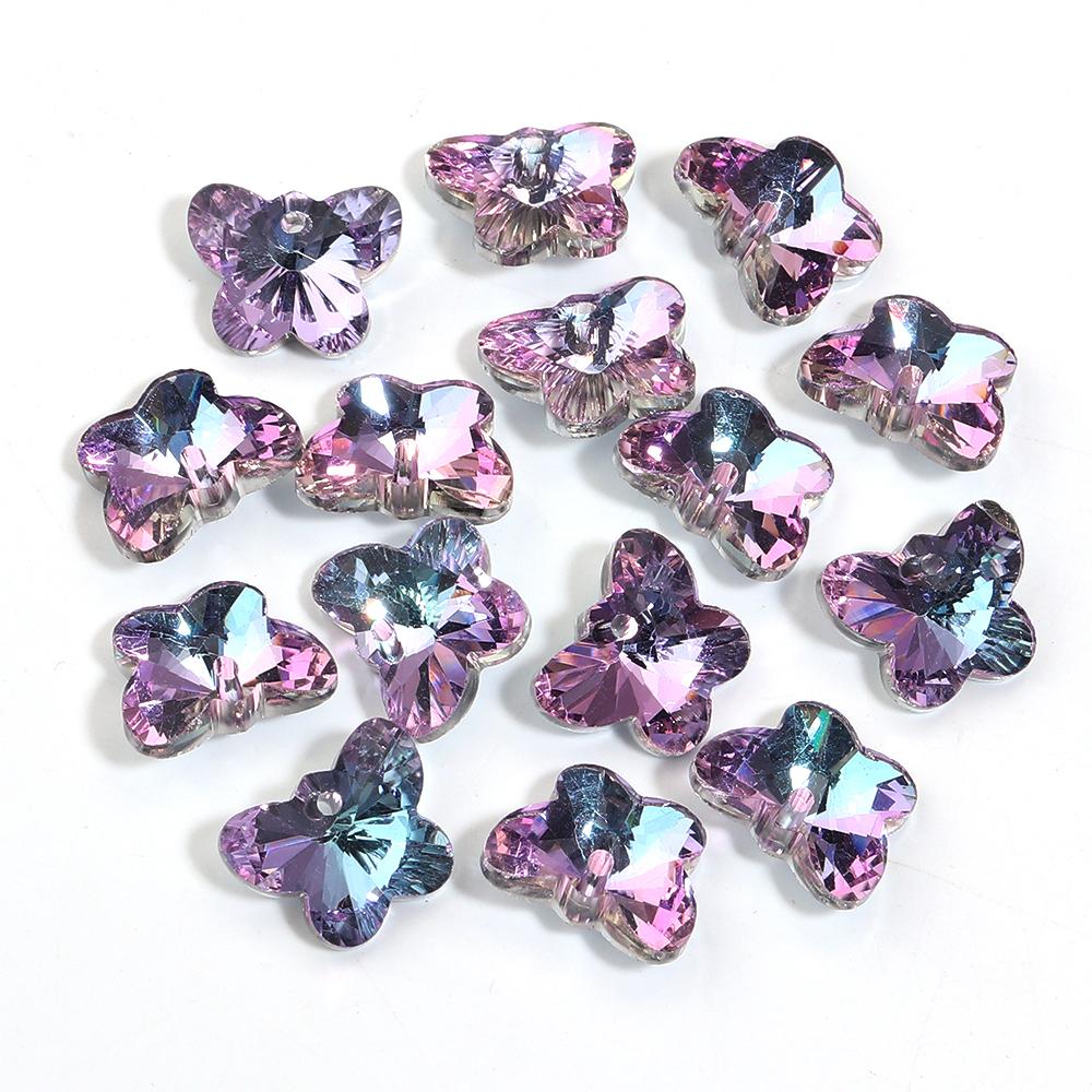 10pcs 14mm Butterfly Crystal Charms Colorful Glass Charms Pendant For Jewelry Making DIY Necklace Earrings Keychain Accessories