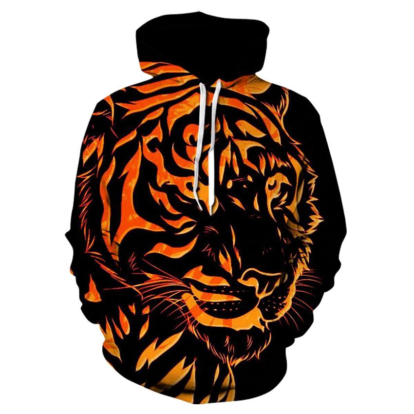 Classic Tiger Stripe Fleece Hoodie, Men's Thick Warm Autumn Winter Sweatshirt, Natural Tiger Texture Print Pullover for Wild Casual Style