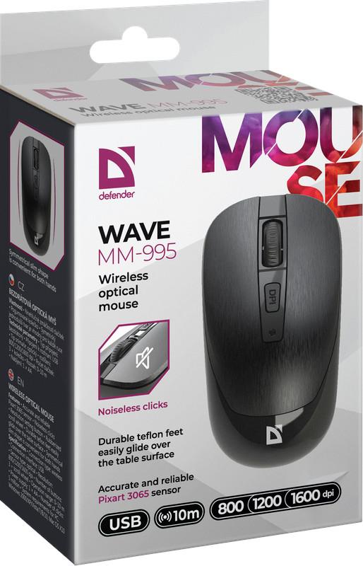 Mysz bezprzewodowa Defender WAVE MM-995 optyczna bezklikowa silent 1600dpi czarna
