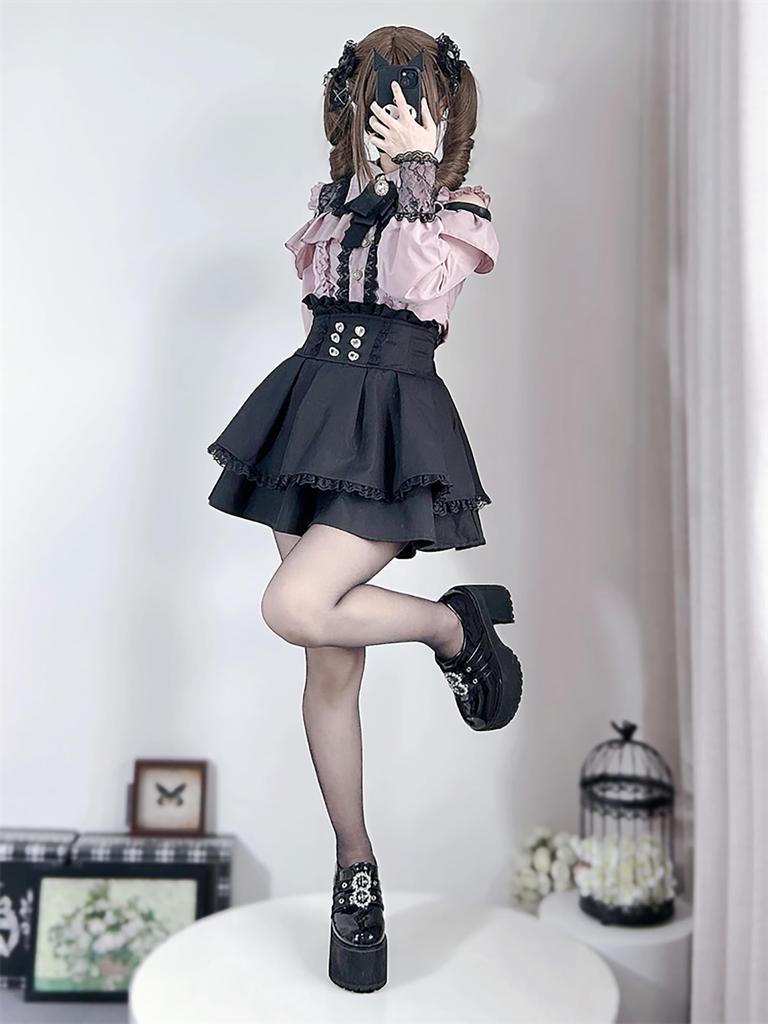 Jundakara Long Sleeve Open Shoulder Dress Set with Heart and Cute French Girly Fashion Blouse and Size Perfect for and Women's (3-Piece Set) Buckle,