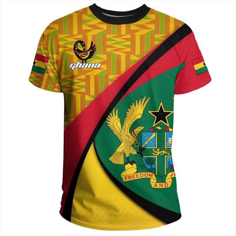 GHANA Flagge 3D-Druck Sport Schnelltrocknend Atmungsaktiv Herren T-Shirt Outdoor Fußballtrikot Fan Club
