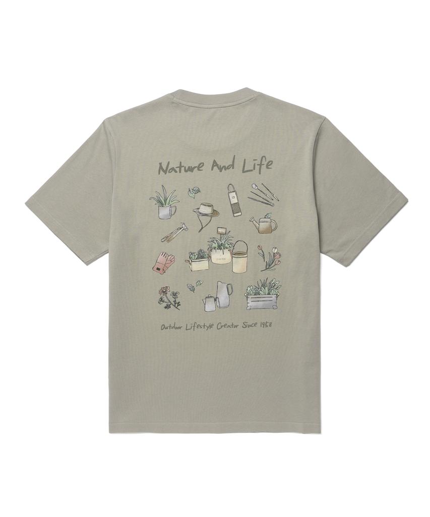 SNOWPEAK APPAREL Cotton Nature Graphic Short Sleeve T-Shirt (S26Mufts64) Khaki Gray