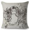 Fashion Woman Art Pillowcase Double Print Boho Lady Cushion Cover Soft Plush Portrait Pillowcase Home Decor