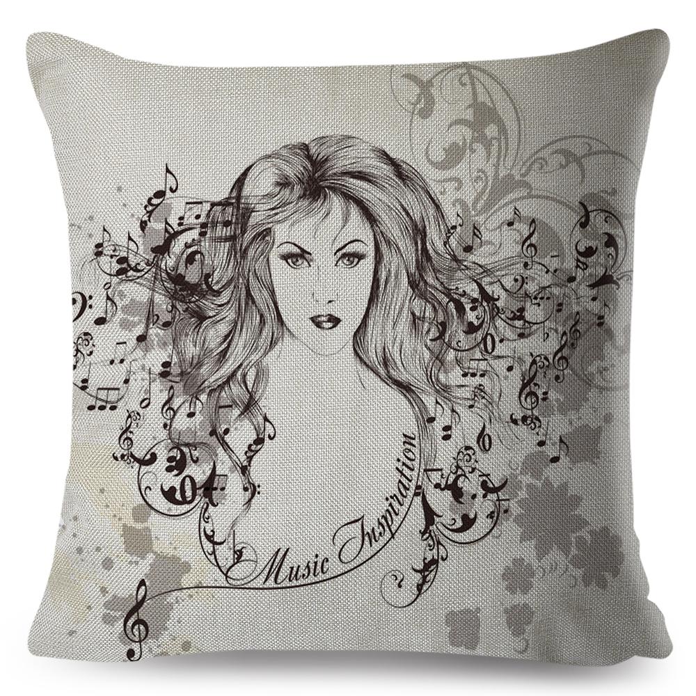 Fashion Woman Art Pillowcase Double Print Boho Lady Cushion Cover Soft Plush Portrait Pillowcase Home Decor