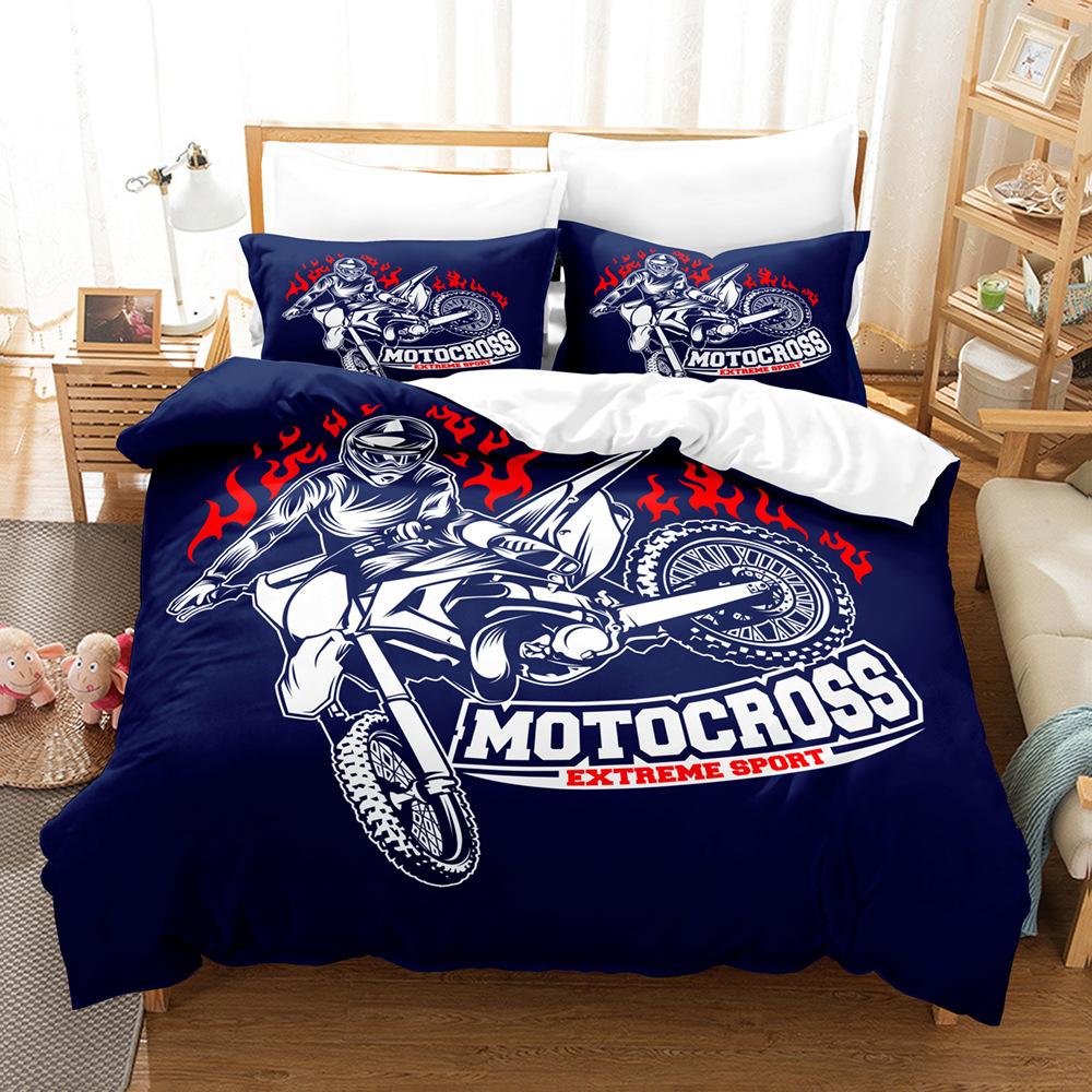 Cool Harley 3D Motocross Rider Duvet Cover Set Microfiber Red Black Dirt Bike Extreme Sports Theme Motorcycle Pattern Bedding