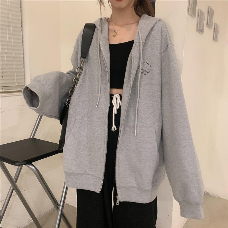 

Осенний кардиган с капюшоном, свитер, студентка, верхнее пальто средней длины, корейская версия, свободная универсальная куртка, пальто на молнии, свитер с длинными рукавами и капюшоном