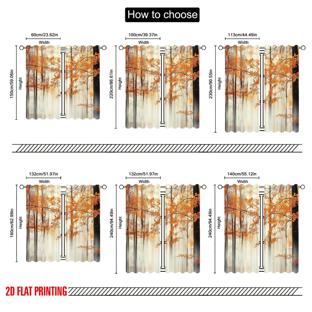 2pcs,2D Plane Printing Curtains Digital Printed Autumn Mist Polyester (without Rod) Room Decor for Living Room and Bedroom, Home