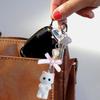 Heart Shape Keyring Flocked Cat Pendant Keychain with Bowknot Decor Heart Shape Fashionable Hanging Ornament for Wallet Backpack
