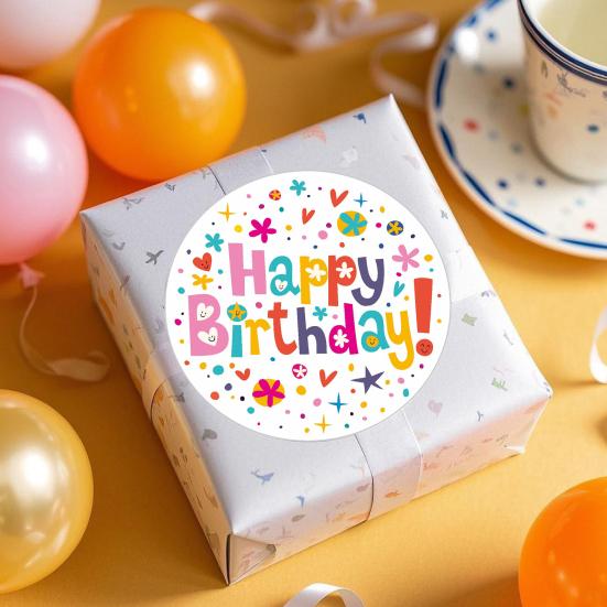 6Pcs Happy Birthday Thank You Sticker Set Cute Party Decals for Gift Wrapping Cards Kindergarten Crafts Colorful Birthday Stickers for Celebration