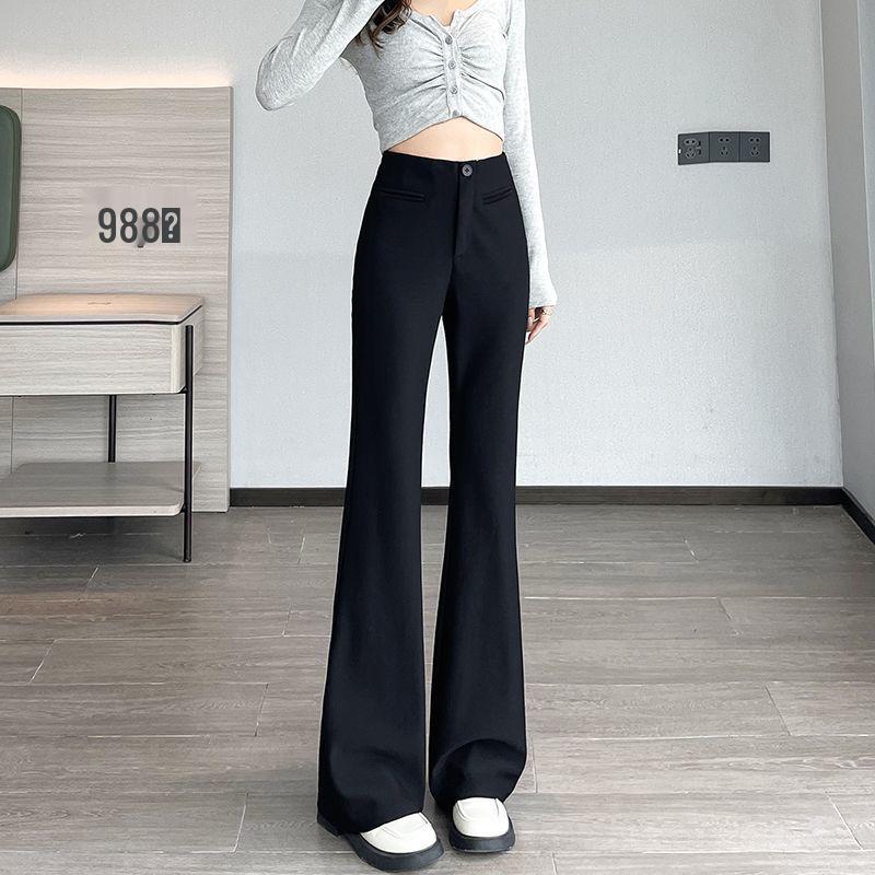 2026 New Style Black High-Waisted Flare Pants for Petite Women - Slimming and Drapey Horseshoe Suit Casuals
