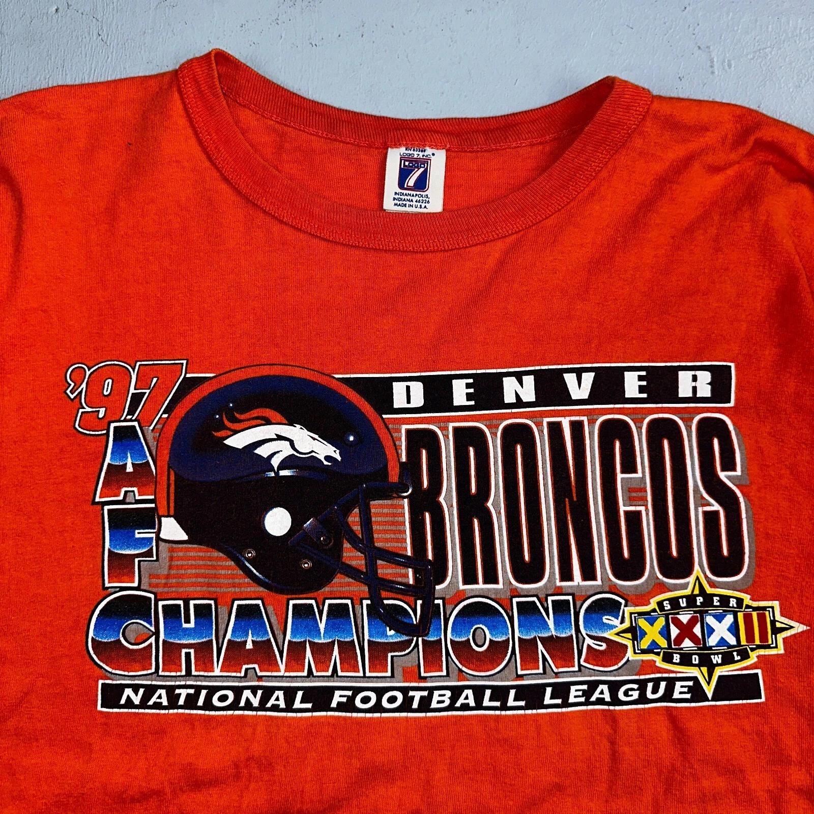 Denver Broncos 1997 Vintage Logo 7 AFC Champion T Shirt Orange Football 2XL 2XL